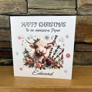 Tarjeta de Navidad personalizada, tarjeta de Navidad con instrumento musical, tarjeta de Navidad para músico, tarjeta de música, gaitero, gaita, profesor de música