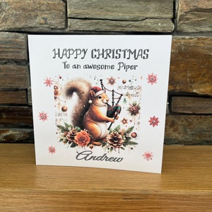 Tarjeta de Navidad personalizada, tarjeta de Navidad con instrumento musical, tarjeta de Navidad para músico, tarjeta de música, gaitero, gaita, profesor de música