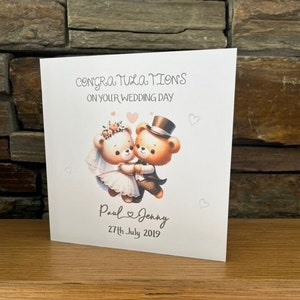 Personalisierte Hochzeitstagkarte, Glückwünsche zu Ihrem Hochzeitstag, Erinnerungskarte, Süße Hochzeitskarte, süße Teddies-Hochzeitskarte,