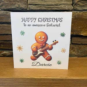 Gepersonaliseerde kerstkaart, kerstkaart muziekinstrument, kerstkaart voor muzikant, muziekkaart, gitarist, muziekleraar