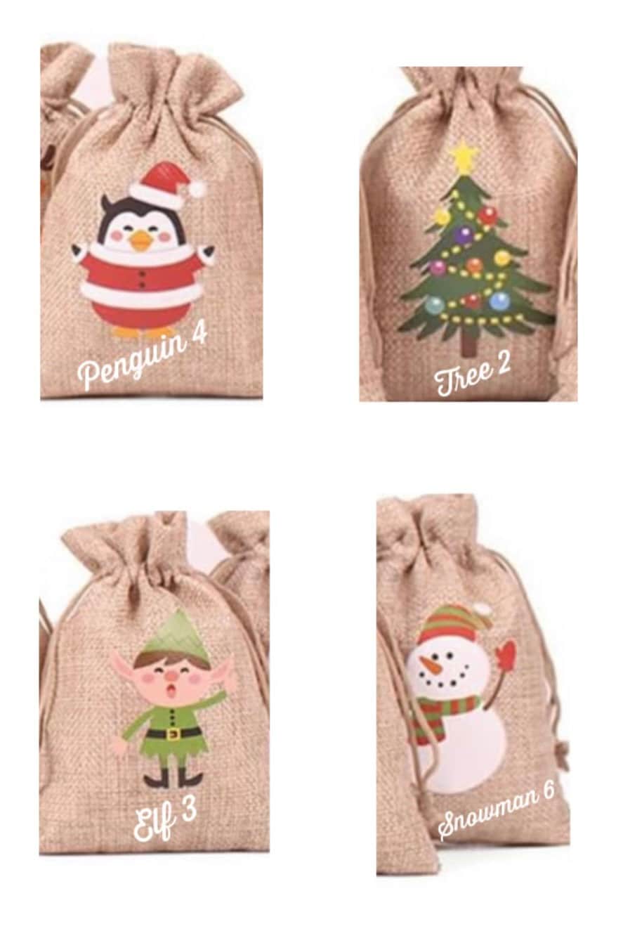 Personalised Mini Sack/Christmas Treat Bag/Table gift bag /jute bag/Favour Bag/Gift Bag
