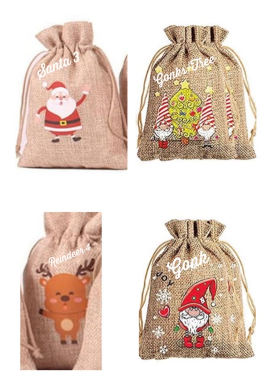 Personalised Mini Sack/Christmas Treat Bag/Table gift bag /jute bag/Favour Bag/Gift Bag