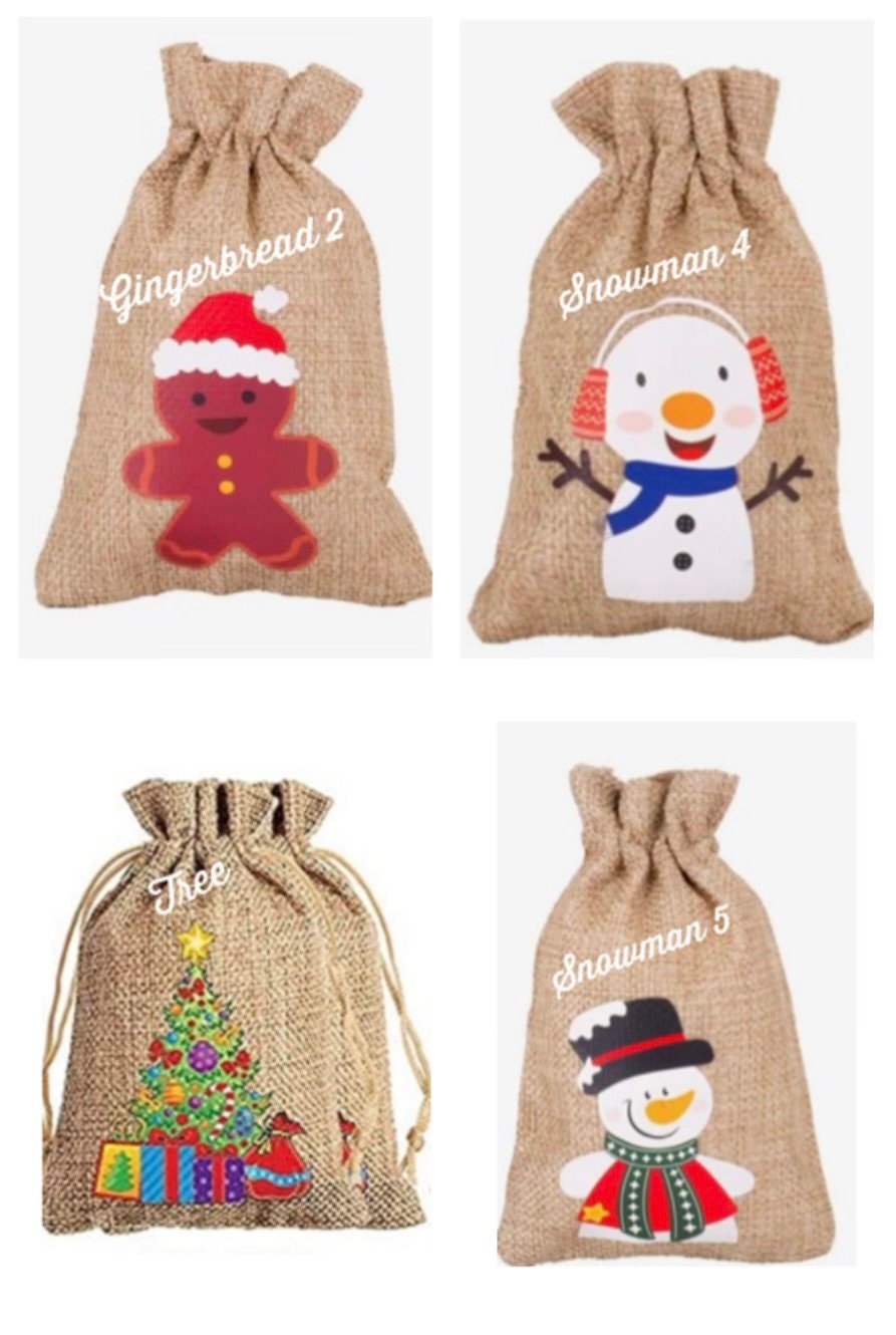 Personalised Mini Sack/Christmas Treat Bag/Table gift bag /jute bag/Favour Bag/Gift Bag