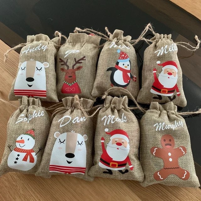 Personalised Mini Sack/Christmas Treat Bag/Table gift bag /jute bag/Favour Bag/Gift Bag