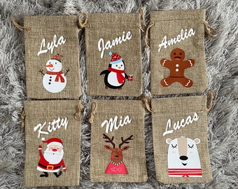Personalised Mini Sack/Christmas Treat Bag/Table gift bag /jute bag/Favour Bag/Gift Bag