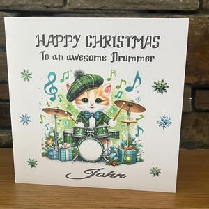 Gepersonaliseerde kerstkaart, kerstkaart muziekinstrument, kerstkaart voor muzikant, muziekkaart, drummerkaart, muziekleraar
