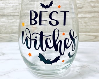 Bestes Hexen Weinglas | Halloween Weinglas | Stielloses Weinglas | Halloween Geschenk | Weihnachtsweinglas | Beste Hexen | Spooky Season