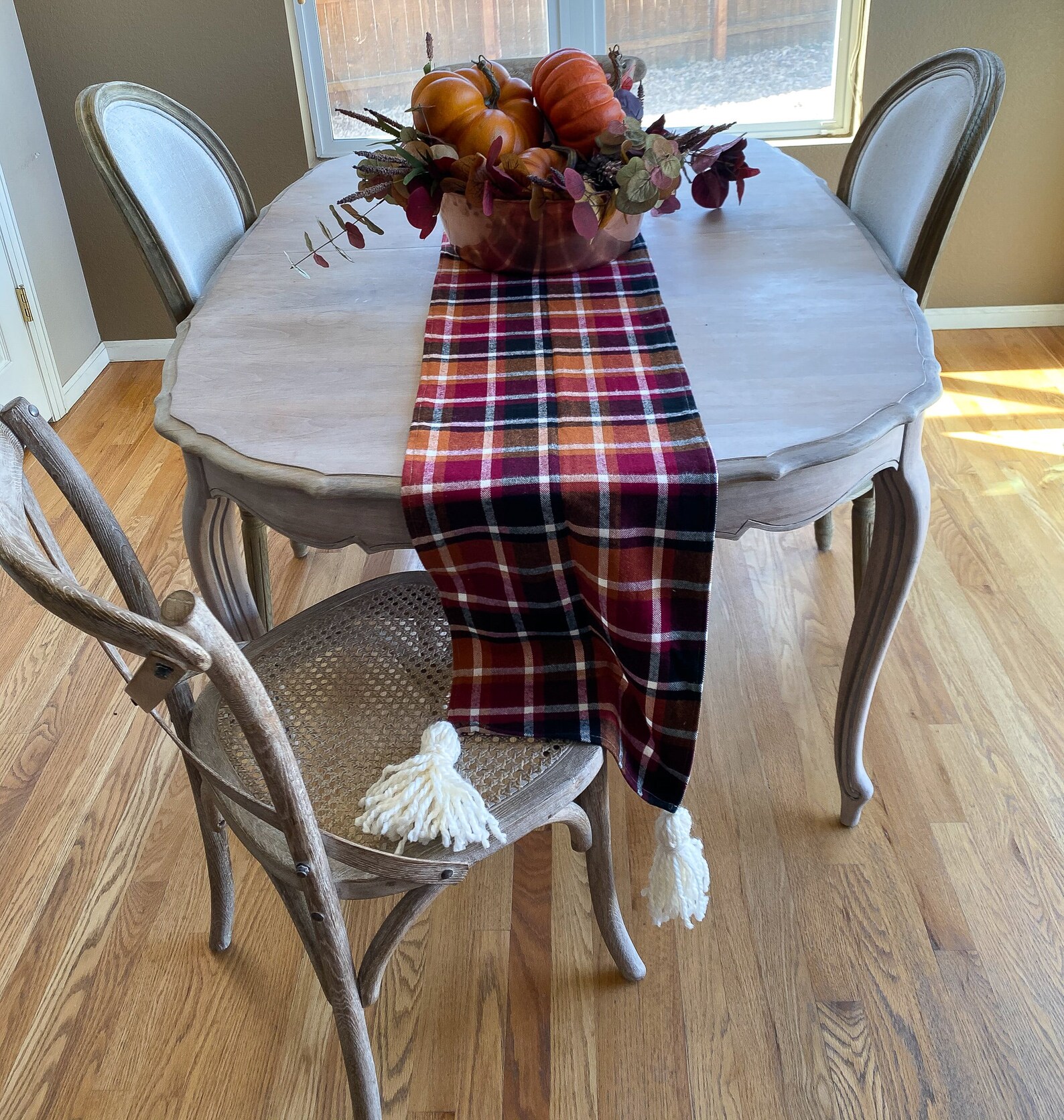 Flannel Table Runner with Yarn Tassels Etsy