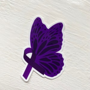 Purple Ribbon Butterfly Vinyl Sticker