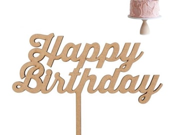 Unfertiger Happy Birthday Tortenaufsatz aus Holz, Party, Alles Gute zum Geburtstag, Tortenaufsatz, Happy Birthday Topper, Holz-Kuchenaufsatz, Jubiläum