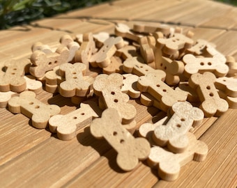 x10 Plain wooden dog bone shaped buttons, wood dog bone buttons, wood button, sweater buttons, sewing knitting crochet, small button, bone