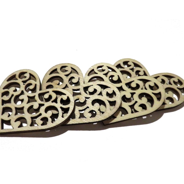 x4 Unfinished wooden filigree heart 45x55mm, wood filigree heart shape, wooden shapes, wood craft shapes, wooden crafts, toy, plywood heart