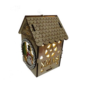 Christmas illuminated wooden snowman house, wooden house, christmas home, light christmas house, christmas decoration, cute house, snowman home