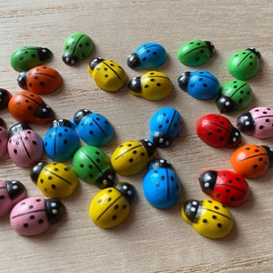 x25 Coccinella colorata in legno con 12 mm per artigianato, applicazioni di animali coccinella da 12 mm, decorazione primaverile, forniture artigianali, colorato, artigianato per bambini