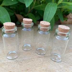 x2 Glass vials, empty Glass vial, glass bottles, miniature bottles, glass vials with cork, tiny bottle, portuguese cork