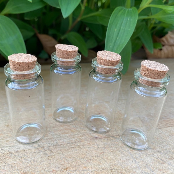 x2 Flacons en verre, flacon en verre vide, bouteilles en verre, bouteilles miniatures, flacons en verre avec liège, petite bouteille, liège portugais