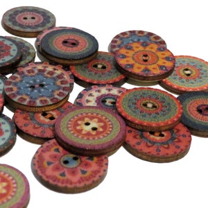 x25 Boutons ronds de la série Rétro pour lartisanat, boutons vintage, boutons en bois, boutons de pull, cardigan, boutons dartisanat, 15, 18, 20, 23, 25mm image 1