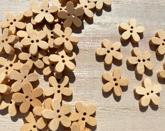 x10 Plain wooden flower shaped buttons, wood flower buttons, wood button, sweater buttons, sewing knitting crochet, small button, flower