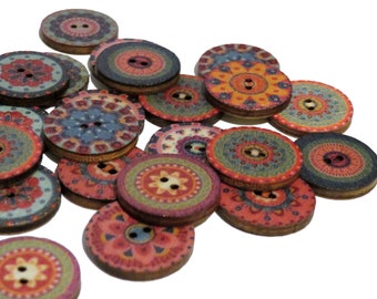 x25 Boutons ronds de la série Rétro pour l’artisanat, boutons vintage, boutons en bois, boutons de pull, cardigan, boutons d’artisanat, 15mm, 20mm, 25mm