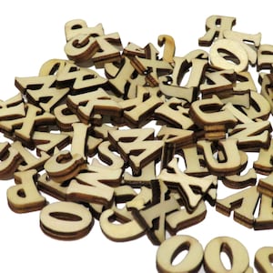 x100 Letras de madera sin terminar, mix, letras pequeñas, letras de madera, letras del abecedario, letras para manualidades, abecedario de madera, boda, madera pequeña