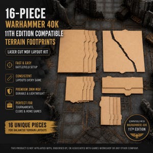 16-delars Warhammer 40K 11:e upplagan kompatibla terrängspår, laserskuret MDF-layoutkit, laserskurna MDF-slagfältspår