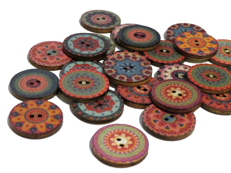 x25 Boutons ronds de la série Rétro pour lartisanat, boutons vintage, boutons en bois, boutons de pull, cardigan, boutons dartisanat, 15, 18, 20, 23, 25mm image 2