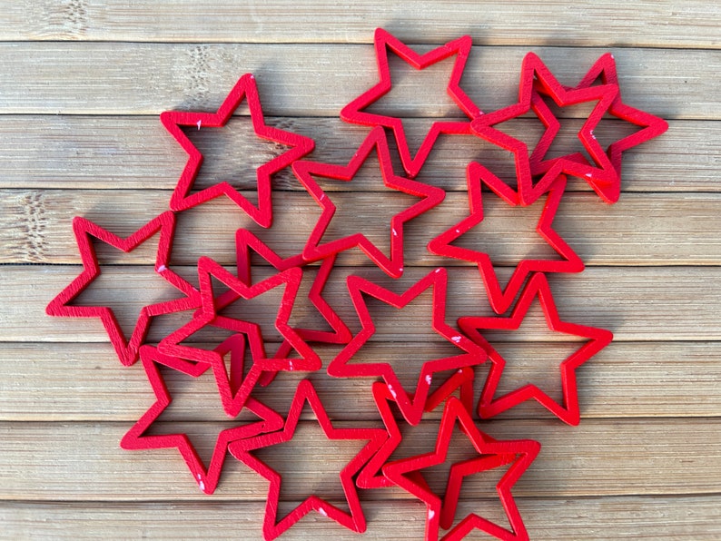 x10 Estrellas de madera con 35mm, decoración de bodas, estrellas de madera contrachapada, formas de madera, formas artesanales de madera, estrellas azules, rosas, rojas, estrellas de Navidad Red