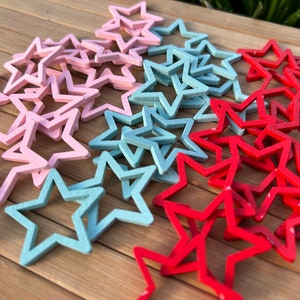 x10 Estrellas de madera con 35mm, decoración de bodas, estrellas de madera contrachapada, formas de madera, formas artesanales de madera, estrellas azules, rosas, rojas, estrellas de Navidad imagen 2