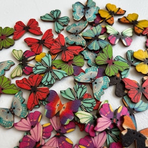 x10 Plain wooden colorful butterfly shaped buttons, wood butterfly buttons, wood button, sweater buttons, sewing knitting crochet, small