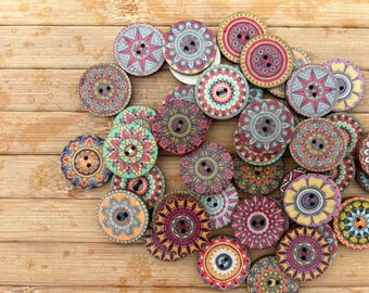 x25 Botones redondos serie Retro para artesanía, botones vintage, botones de madera, botones de suéter, cárdigan, botones artesanales, 15mm, 20mm, 25mm