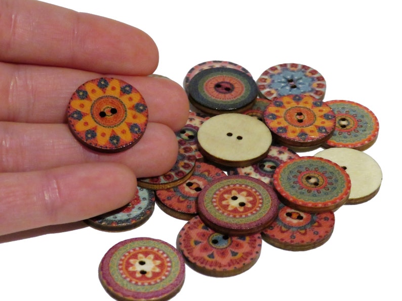 x25 Boutons ronds de la série Rétro pour lartisanat, boutons vintage, boutons en bois, boutons de pull, cardigan, boutons dartisanat, 15, 18, 20, 23, 25mm image 6