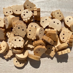 x10 Plain wooden cat shaped buttons, wood kitty buttons, wood button, sweater buttons, sewing knitting crochet, small button, cute kitty
