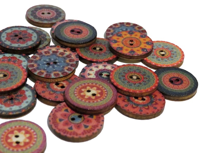 x25 Boutons ronds de la série Rétro pour lartisanat, boutons vintage, boutons en bois, boutons de pull, cardigan, boutons dartisanat, 15, 18, 20, 23, 25mm image 1