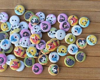 x30 Boutons en bois d'animaux colorés 15mm pour l'artisanat, boutons en bois, boutons de pull, cardigan, boutons d'artisanat, boutons, boutons de 15mm