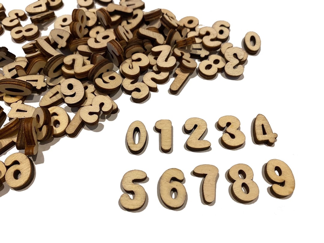 X100 Unfinished Laser Cut Wooden Numbers, Mix, Small Numbers, Wood