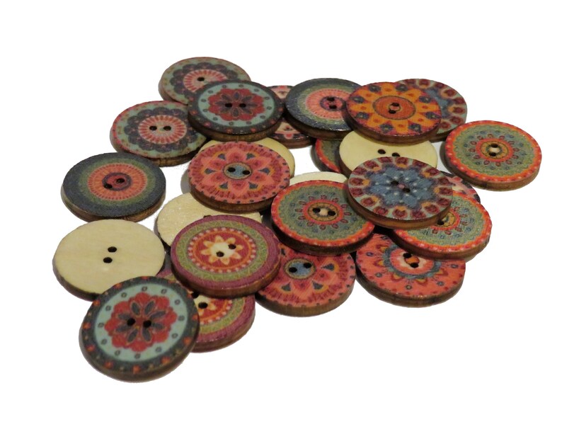 x25 Boutons ronds de la série Rétro pour lartisanat, boutons vintage, boutons en bois, boutons de pull, cardigan, boutons dartisanat, 15, 18, 20, 23, 25mm image 3