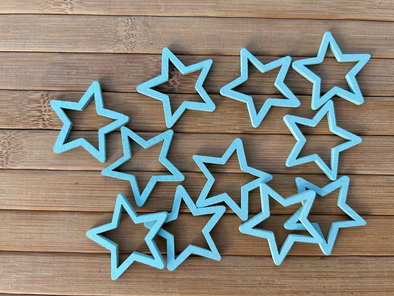 x10 Estrellas de madera con 35mm, decoración de bodas, estrellas de madera contrachapada, formas de madera, formas artesanales de madera, estrellas azules, rosas, rojas, estrellas de Navidad Baby blue