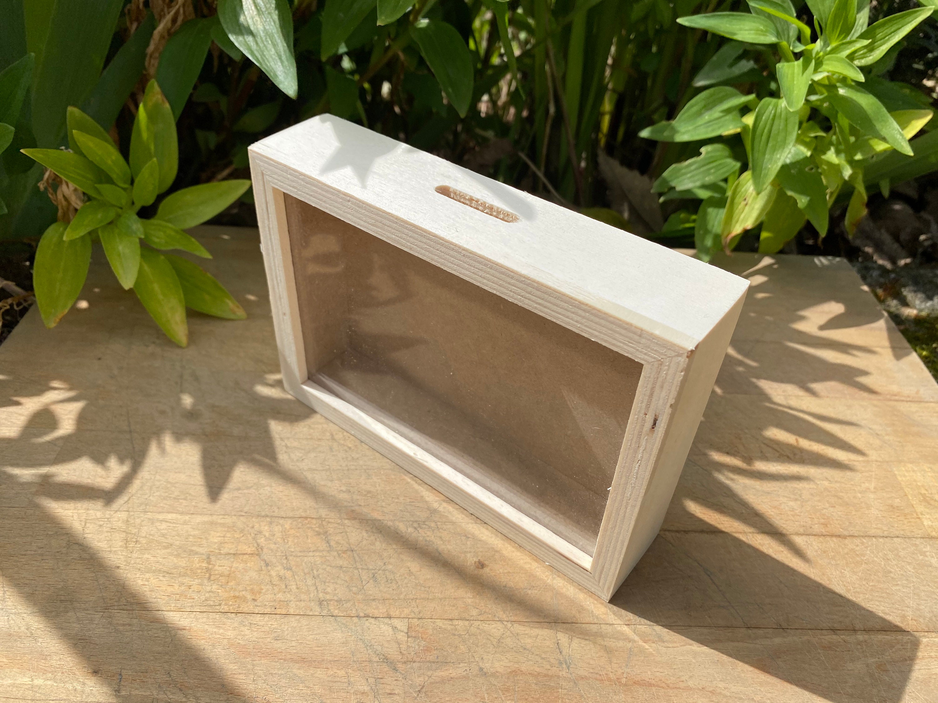 Unfinished glass wooden money box saving wood box craft Etsy