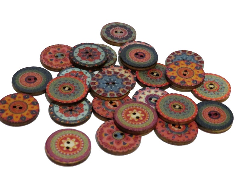 x25 Botones redondos serie Retro para artesanía, botones vintage, botones de madera, botones de suéter, cárdigan, botones artesanales, 15, 18, 20, 23, 25mm imagen 4