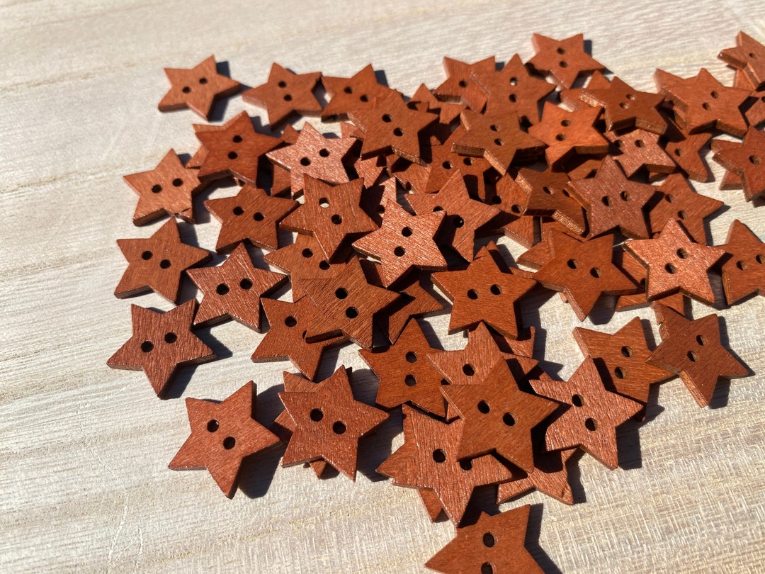 X10 Plain Wooden Star Shaped Buttons, Wood Star Buttons, Wood Buttons