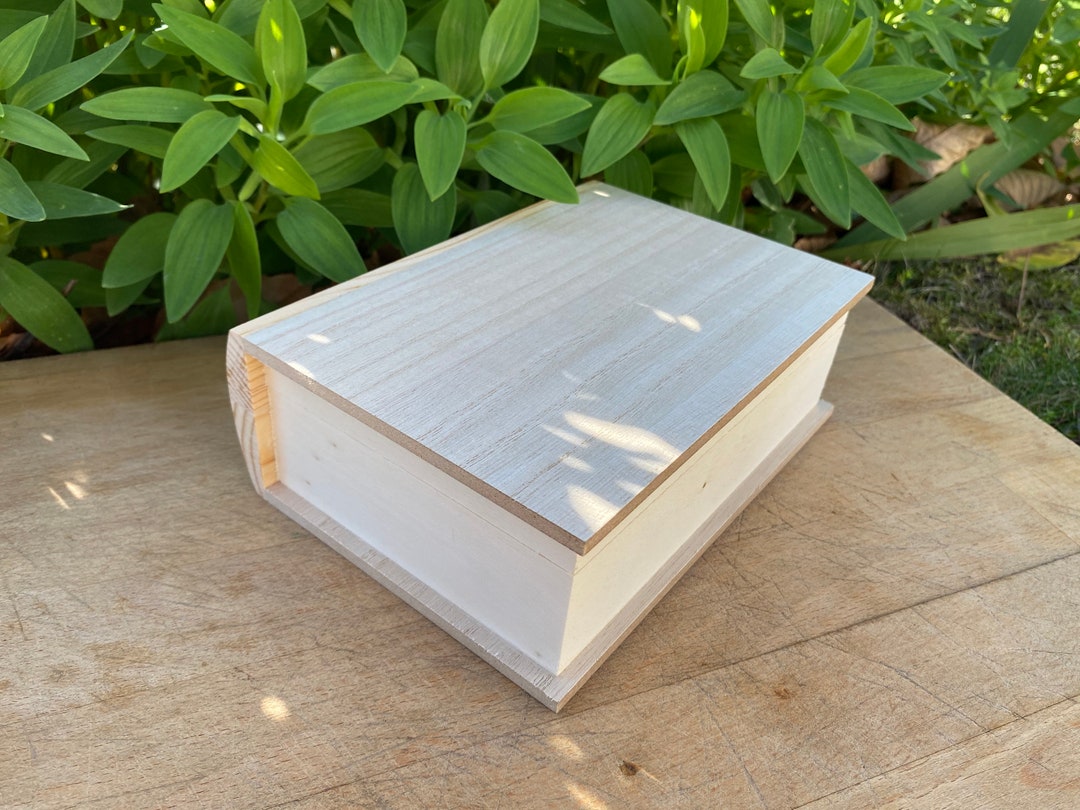 Unfinished Wooden Box Book Shaped, Unfinished Wood Box, Diy Wooden Box