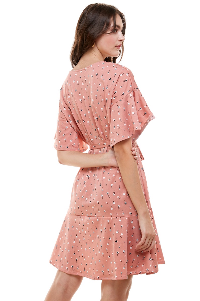 InXeam Women Crew Neck Half Bell Sleeve Relaxed Fit Fabric Belt Midi Dress Made in USA