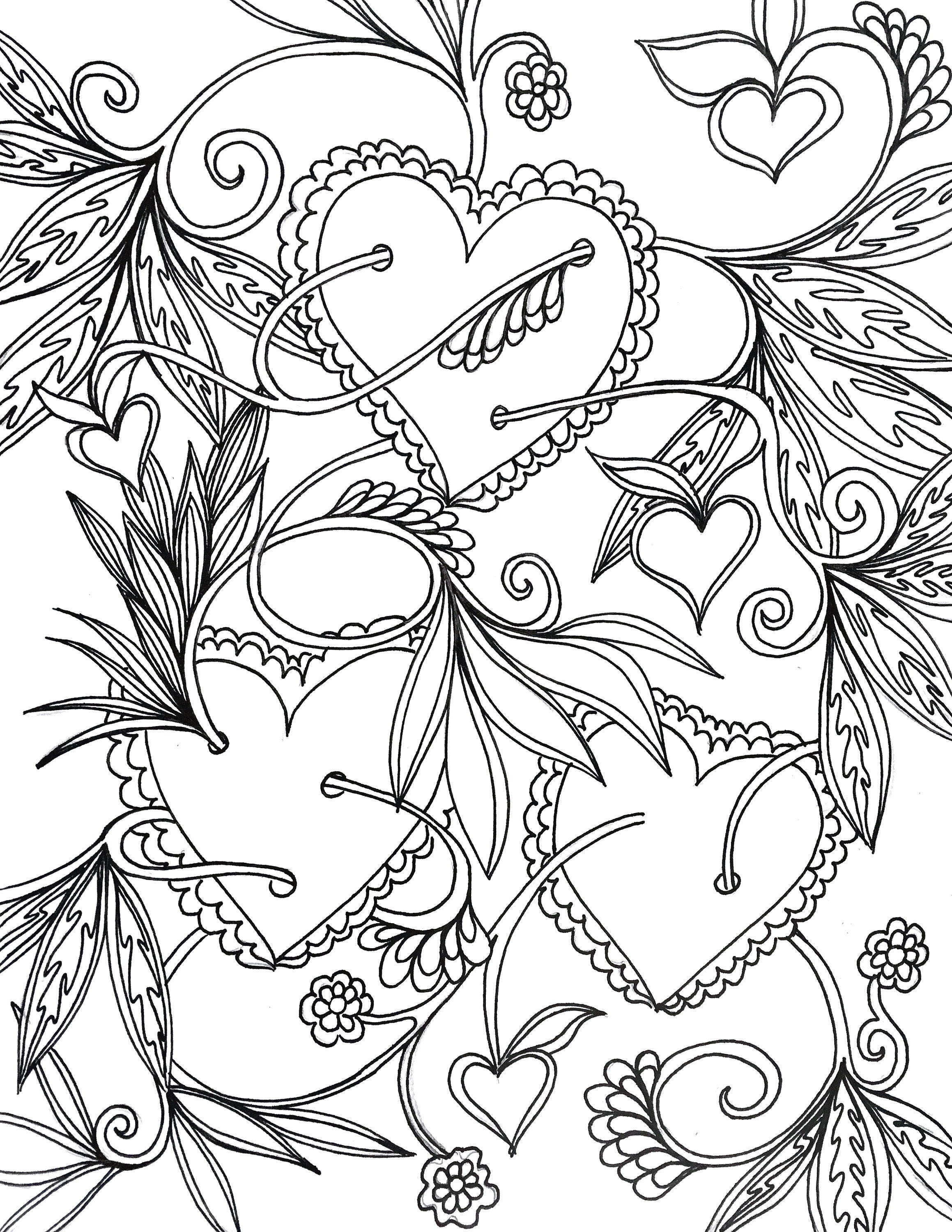 Love Hearts and Flowers Coloring Page - Etsy