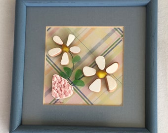 Garden White Frame FLOWERS AND VASES #15 Seaglass Seagirl International Seaglass and Sea Pottery