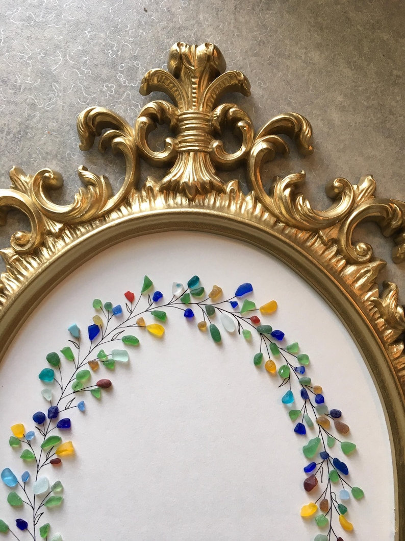 SEAGLASS VICTORIAN OVAL Wreath4, Large Ornate Oval Gold Frame