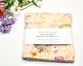 Silk Pillowcase / Plant Dyed Mulberry Silk 19mm / Zipper / Botanically Dyed / Queen / Hand Dyed Charmeuse Silk / Silk Haircare /Silk Bedding