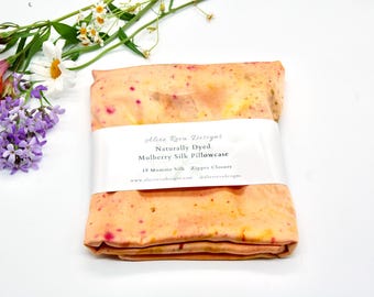 Silk Pillowcase / Plant Dyed Mulberry Silk 19mm / Zipper / Botanically Dyed / Queen / Hand Dyed Charmeuse Silk / Silk Haircare /Silk Bedding