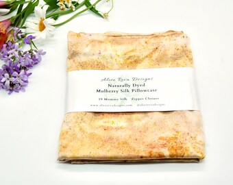 Silk Pillowcase / Plant Dyed Mulberry Silk 19mm / Zipper / Botanically Dyed / Queen / Hand Dyed Charmeuse Silk / Silk Haircare /Silk Bedding