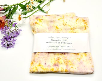 Silk Pillowcase / Plant Dyed Mulberry Silk 19mm / Zipper / Botanically Dyed / Queen / Hand Dyed Charmeuse Silk / Silk Haircare /Silk Bedding
