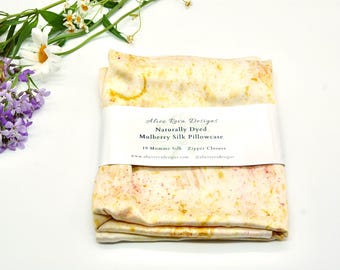 Silk Pillowcase / Plant Dyed Mulberry Silk 19mm / Zipper / Botanically Dyed / Queen / Hand Dyed Charmeuse Silk / Silk Haircare /Silk Bedding